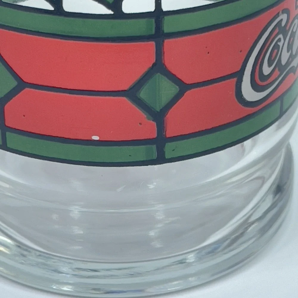 Vintage COCA COLA Christmas Holly Berry Stained Glass Drinking Glasses Set‎ Of 2